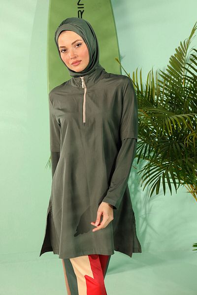 Neva Style Parachute Khaki Closed Hijab Swimsuit M2279HK