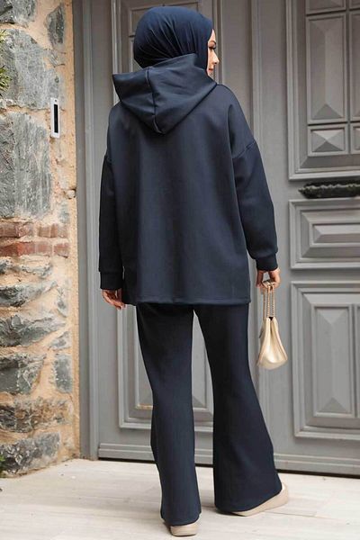 Neva Style طقم حجاب بغطاء للرأس باللون الأزرق الداكن - 12312L