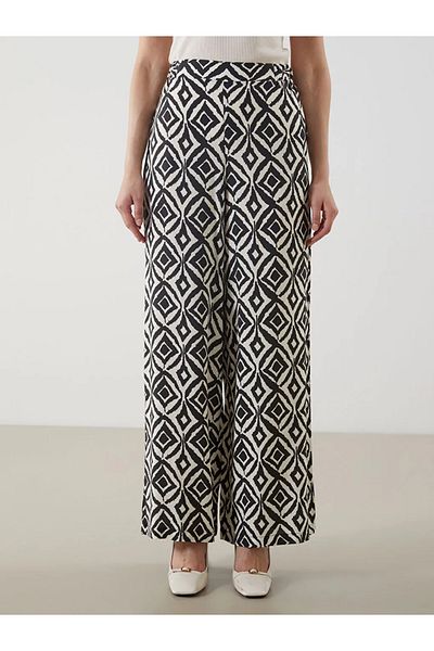 LC Waikiki Pantaloni de damă LCW Modest negri cu model cu talie elastică