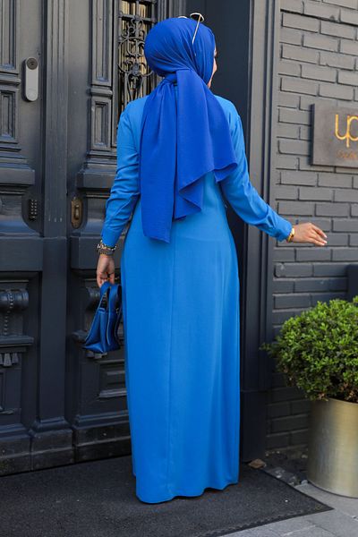 Neva Style Rochie Hijab Albastră - Nasturi, 12504M