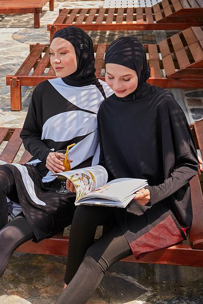 Neva Style Αλεξίπτωτο Μαύρο Ολόσωμο Μαγιό Hijab M2323S