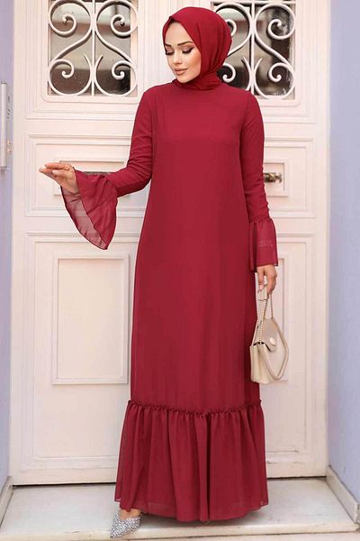Neva Style - Rochie Hijab Rosie Claret Flounced Maneca 5729br