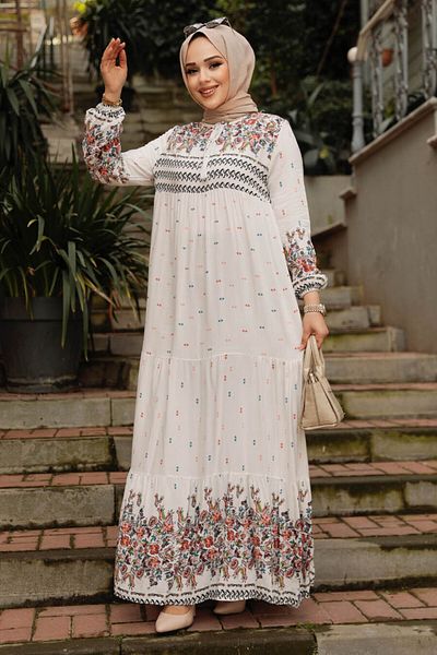 Neva Style Rochie Hijab cu model alb - 50095B