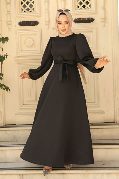 Neva Style Rochie Hijab Neagra - Curea, Model 23102S