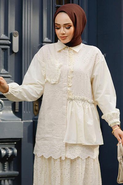 Neva Style Tunica Hijab cu dantela bej - 14261BEJ