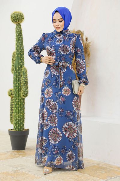 Neva Style Φόρεμα Hijab με μοτίβο λουλουδιών Indigo Blue 279320ım