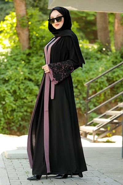 Neva Style - Dusty Rose Hijab Abaya with Flounce Sleeves 55084Gk