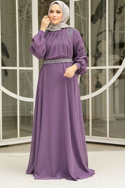 Neva Style Βραδινό φόρεμα Hijab με λεπτομέρεια Drape Dark Dusty Rose 25879kgk