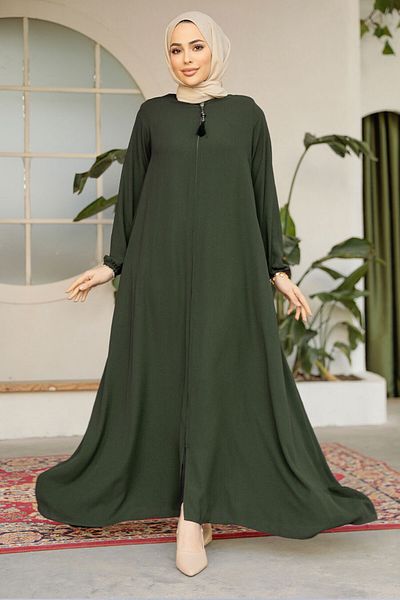 Neva Style حجاب كاكي بسحاب Ferace 26301HK