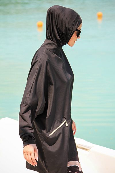 Neva Style Parachute Black Pocket Full Covered Hijab Swimsuit M2274S
