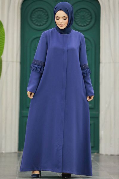 Neva Style Hijab albastru indigo cu mâneci detaliate 10021ım
