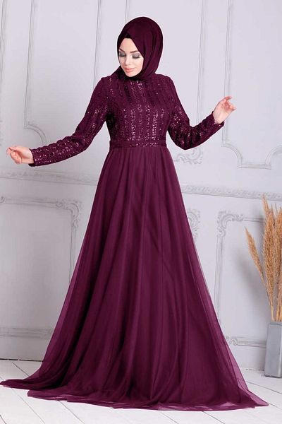 Neva Style Rochie de seara cu hijab - Rochie de seara musulmana cu paiete cu paiete 5338mu