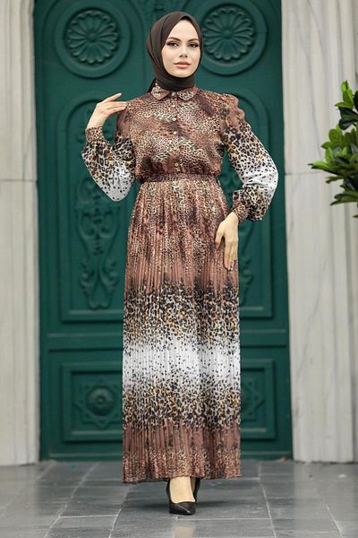 Neva Style Φόρεμα Μαριονέτας Σοκολάτας με Λεοπάρ 3878ck