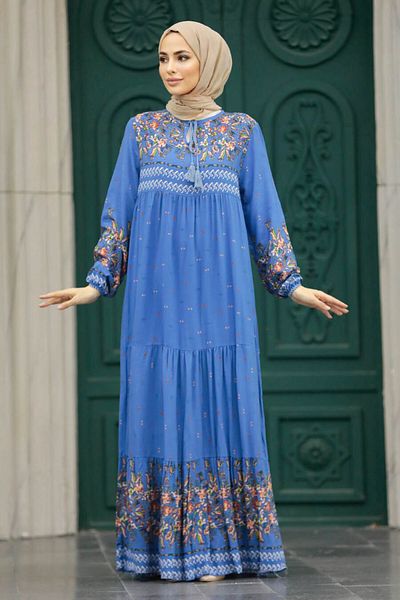 Neva Style Φόρεμα με σχέδιο Indigo Blue Hijab 50095ım