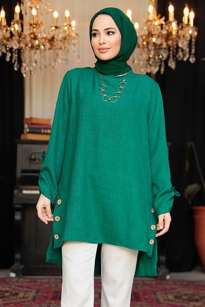 Neva Style تونيك حجاب أخضر بأزرار 41281Y