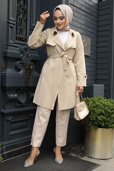Neva Style Șapcă Hijab cu centură bej - 72131BEIG