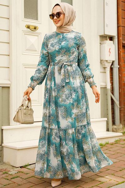 Neva Style Φόρεμα με σχέδιο Çağla Green Hijab 33560cy