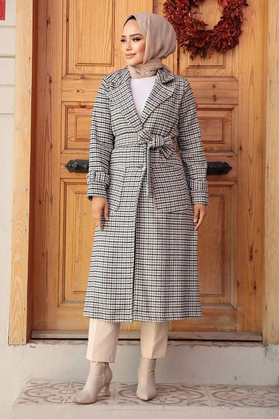 Neva Style Șapcă Hijab Gri cu Motiv Houndstooth 5956gr