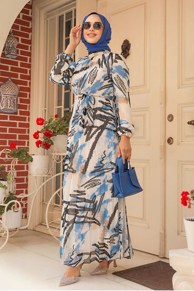 Neva Style Rochie Hijab cu model albastru - 34463M
