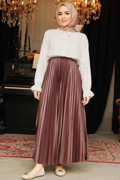 Neva Style Pleated Brown Hijab Skirt 9207KH