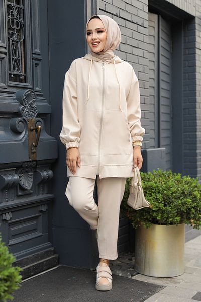 Neva Style طقم حجاب بيج بسحاب 10400 بيج
