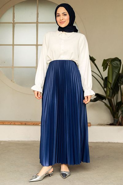Neva Style Fusta Hijab plisată Albastru Indigo 9207IM