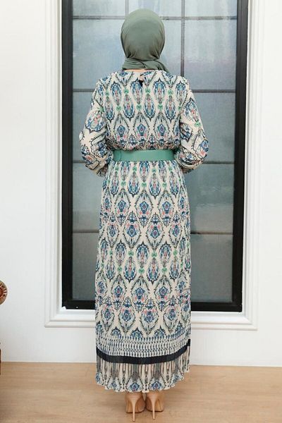 Neva Style Rochie hijab albastru petrol cu ​​model etnic 3536pm
