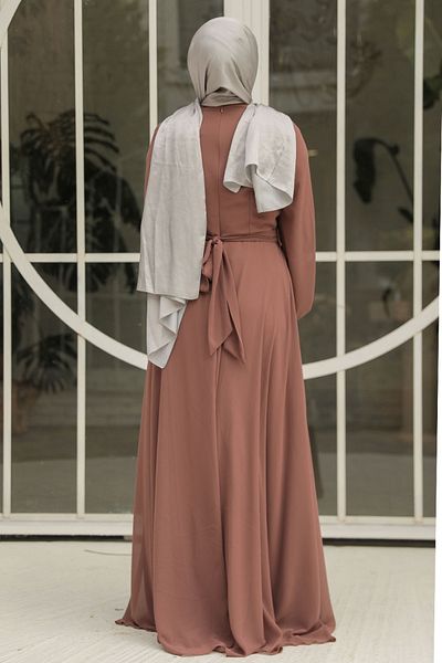 Neva Style Drape Detailed Camel Hijab Evening Dress 25879C