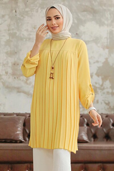Neva Style تونيك مطوي باللون الأصفر 40502SR
