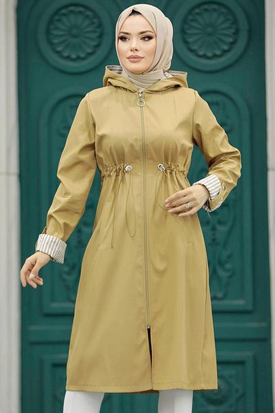 Neva Style Καμβάς με κουκούλα Camel Hijab Trench Coat 613c