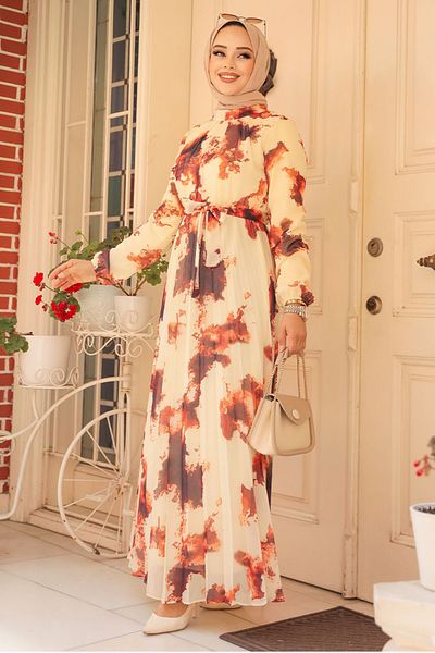 Neva Style Rochie Hijab cu model de culoare cărămidă - 34461KRMT