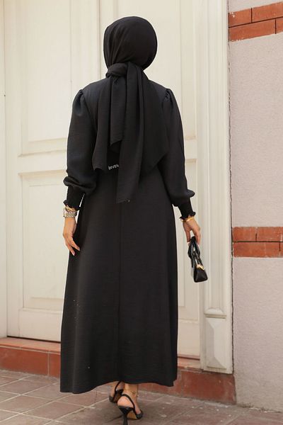 Neva Style Rochie Hijab neagră cu centură 661s