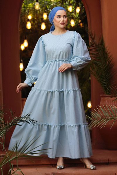 Neva Style Rochie Hijab Baby Blue Pliată 30252bm