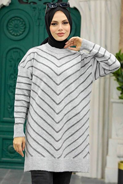 Neva Style Ριγέ Γκρι Πλεκτό Πουλόβερ 81861gr