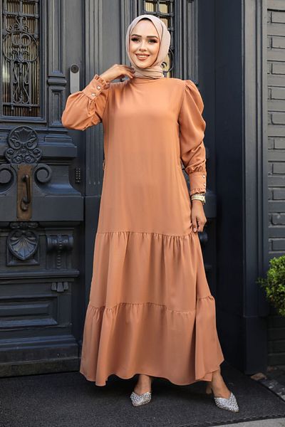 Neva Style Φόρεμα με πτυχωτό μπισκότο Hijab 5883bs