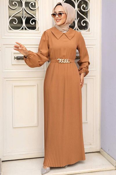 Neva Style Πλισέ Μπισκότο Μουσουλμανικό Φόρεμα 34320bs
