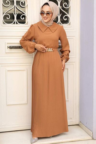 Neva Style Πλισέ Μπισκότο Μουσουλμανικό Φόρεμα 34320bs