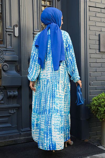 Neva Style Rochie Hijab cu imprimeu albastru - 23584M