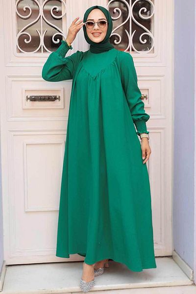 Neva Style Πράσινο Φόρεμα Hijab με Drapery Detail 23211Y