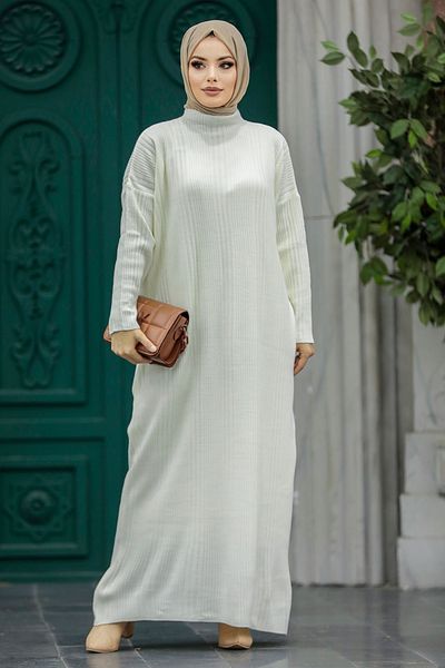 Neva Style Φόρεμα Πλεκτό Καλσόν Εκρού Χιτζάμπ 34150e