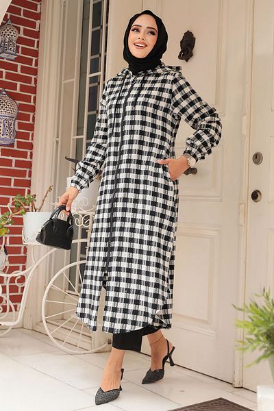 Neva Style Black Checkered Hijab Cap - 72101S