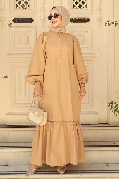 Neva Style Μπαλόνι μανίκι μπισκότο Hijab Poplin Φόρεμα 57341bs