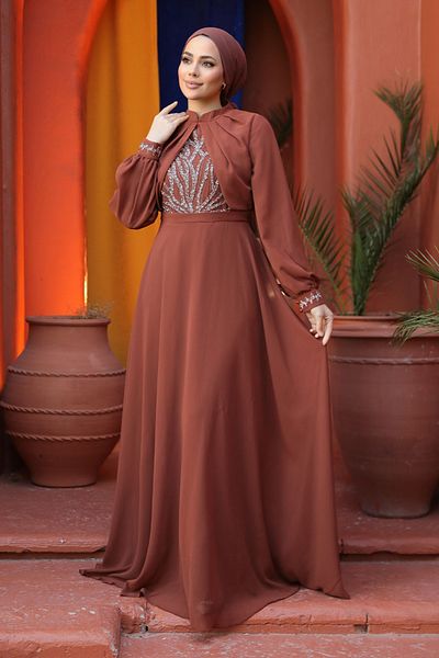 Neva Style Beaded Tile Hijab Evening Dress 25886Krmt