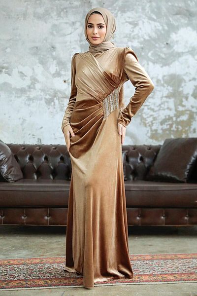 Neva Style Βελούδινο φόρεμα μπισκότο Hijab με ντραπέ 36891bs