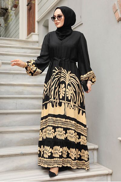 Neva Style Patterned Black Hijab Dress 10237S
