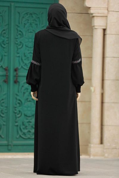 Neva Style Hijab negru cu fermoar Ferace 41562s
