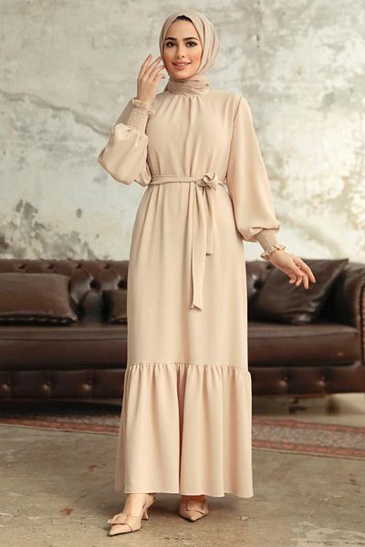 Neva Style - Fusta cu volan rochie hidžáb crem 5972kr