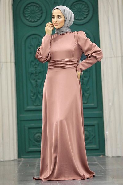 Neva Style Satin Powder Hijab Evening Dress 4171Pd