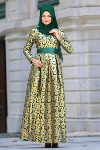 Neva Style Βραδινό φόρεμα Jacquard Green Hijab 82446y