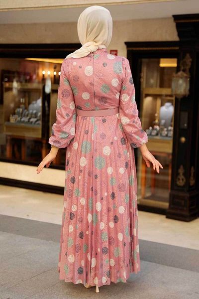 Neva Style Rochie Hijab Dusty Rose cu Motiv Buline 11871gk